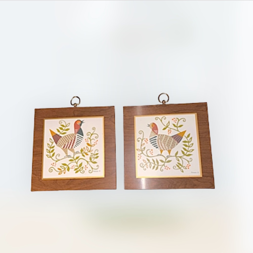 Set of 2 Turner Wall Accessory Hand Colored Fashion Plate 'Roosters' 1960s